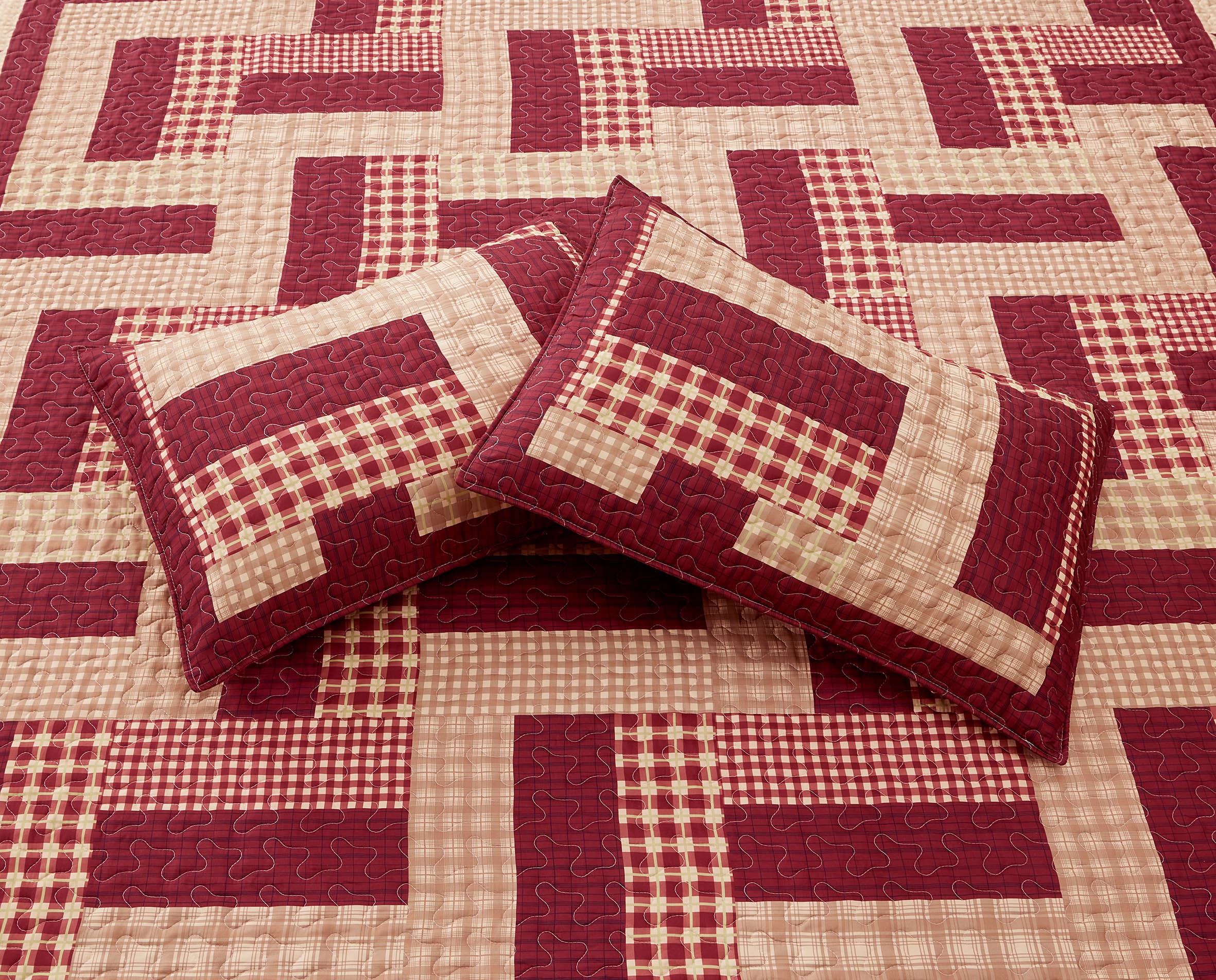 Duke Imports - Wholesale Bedding Set - "Homestead Red"  3-Piece Designer Quilt Set2