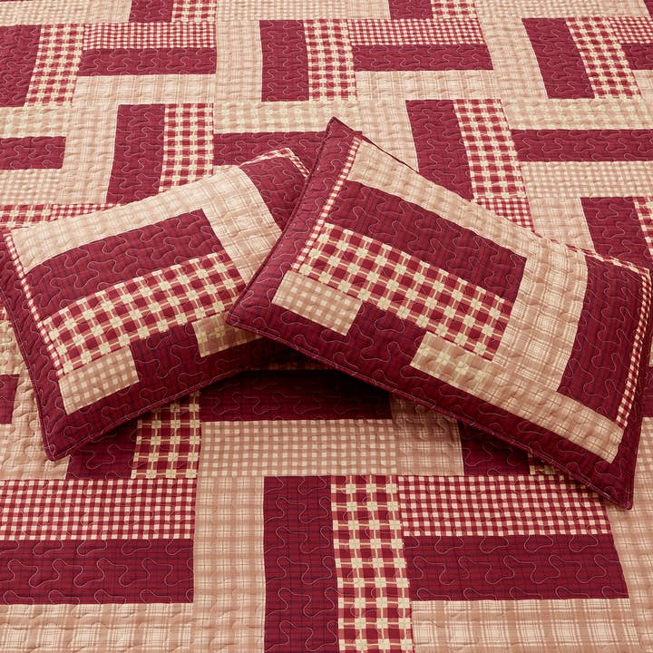 Duke Imports - Wholesale Bedding Set - "Homestead Red" 3-Piece Designer Quilt Set2