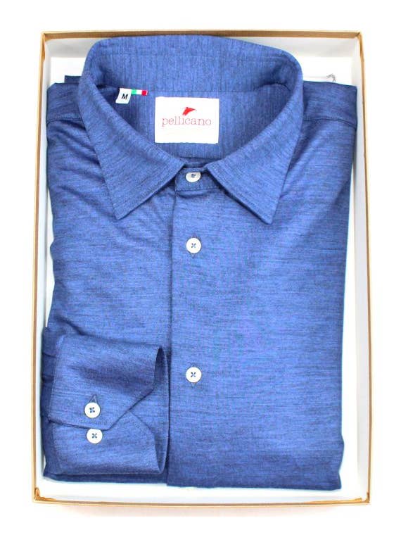 Pellicano – Großhandel Hemd mit Button-down-Kragen – Herren – Herrenhemd aus Merinowolle In Indigoblau3