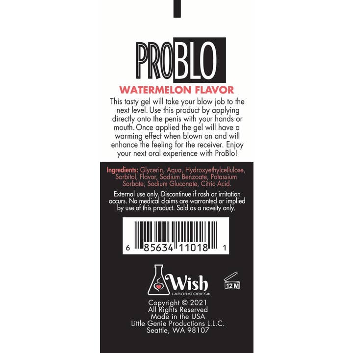 Little Genie Productions - Wholesale Personal Lubricant - Pro Blo Oral Pleasure Gel- Watermelon 1.5 oz