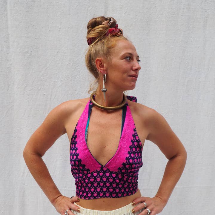 The Zoe Halter Neck – Reversible, Adjustable Top in Up-cycle for wholesale by Vagabond Ibiza