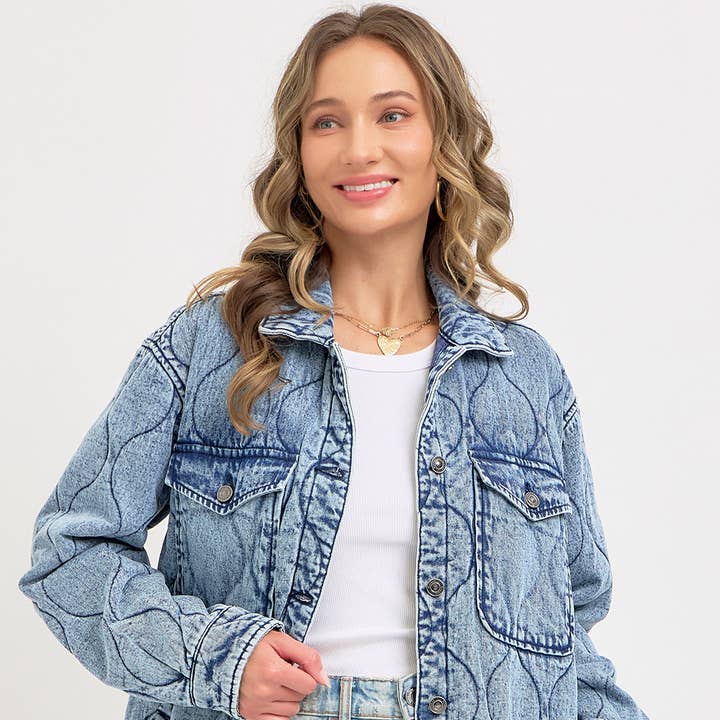 QUILTED DENIM JACKET and other Purchase Wholesale quilted shacket. Free Returns & Net 60 Terms on Faire trending on Faire.