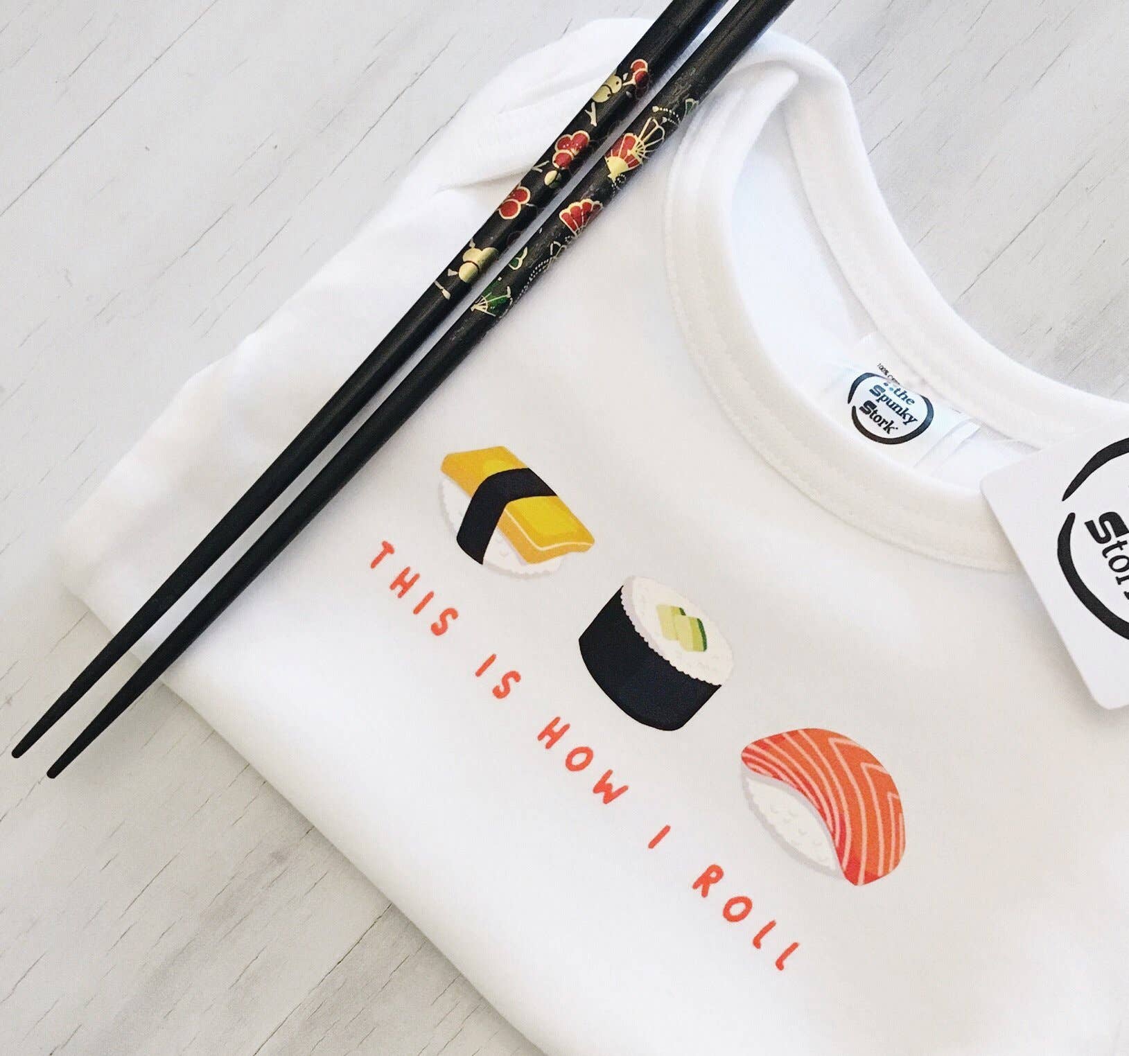 Spunky Stork - Wholesale Screen Printed T-Shirt - Kids - How I Roll Sushi Organic Cotton Baby Bodysuit Toddler Shirt1