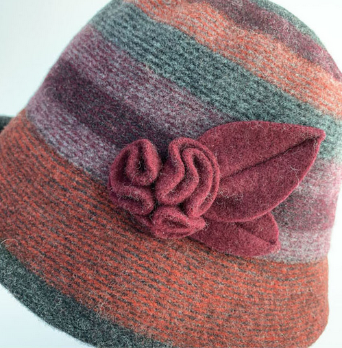 Comfortarians - Wholesale Bucket Hat - Women's - Women's Winter Bungee Bucket Hat Stitched Wool Flower FW2