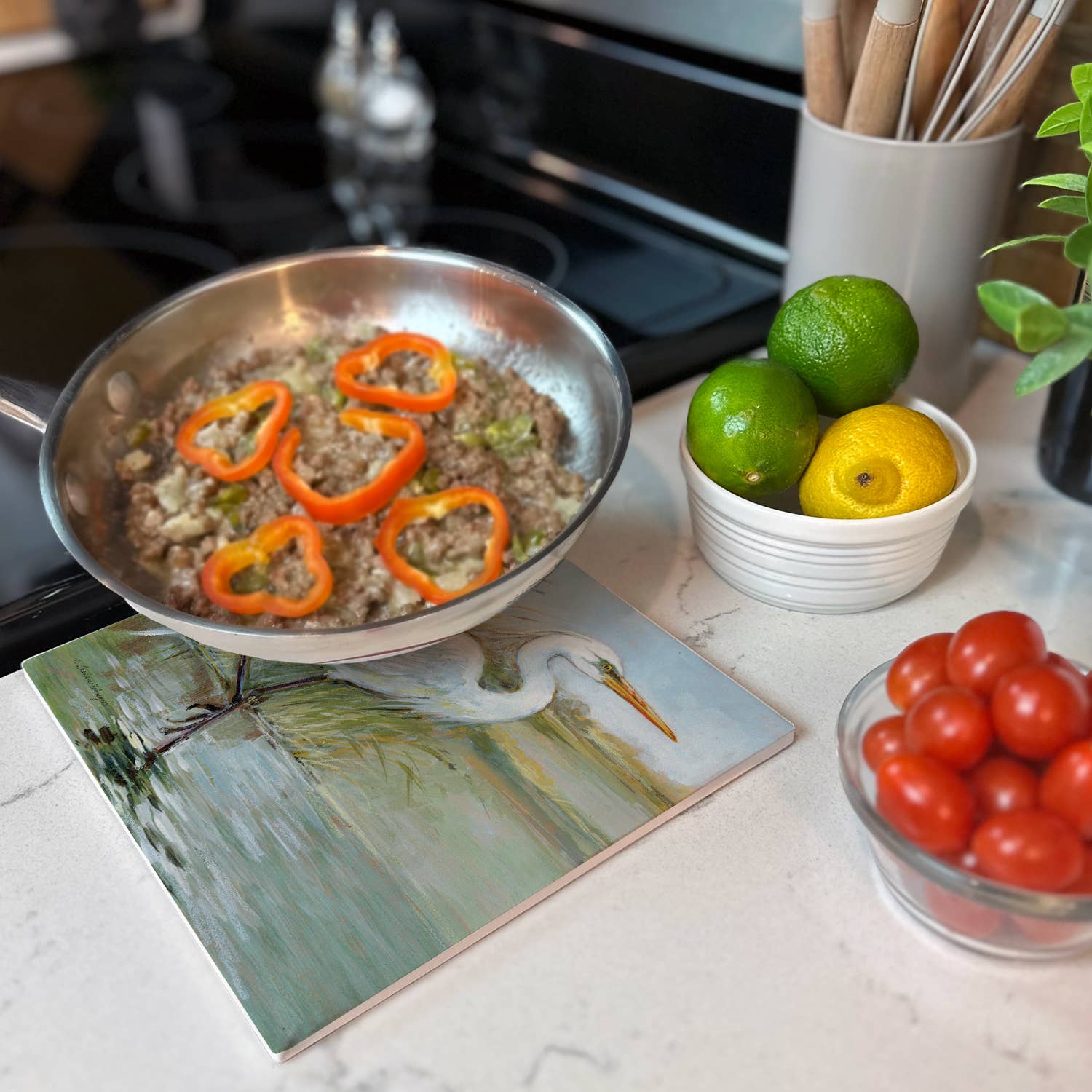 CounterArt/Highland Home/Thirstystone – Base para tacho por atacado – Base de Cerâmica "Garça Costeira" 8" Quadrada1