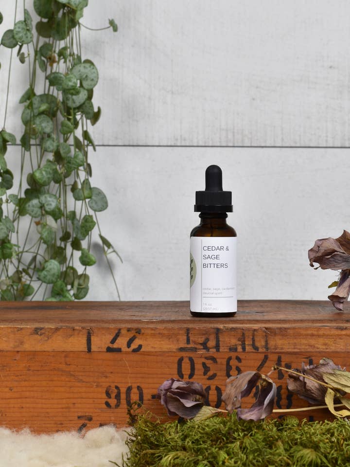 Cedar & Sage Bitters | for Spring Cocktails & Mocktails 1oz for wholesale by FreeWildShe | Bitters & Tea