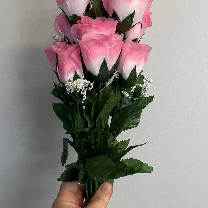 TF Publishing - Paper Goods - Wholesale Artificial Flowers - Rose Bud Bush 14 Stems 19in Cream/Pink