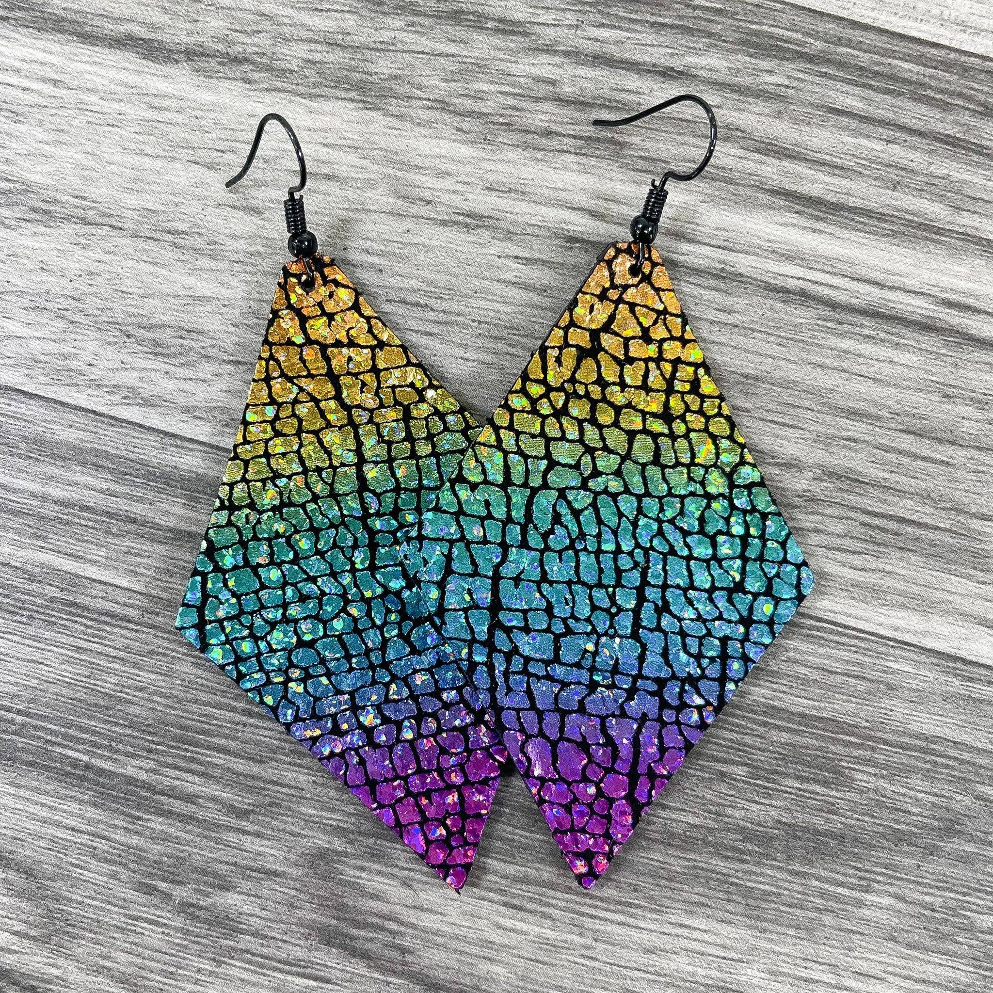 Hazel Hill ~MaeBella~ - Wholesale Dangle Earrings - Leather Earrings Maxine Metallic Rainbow1