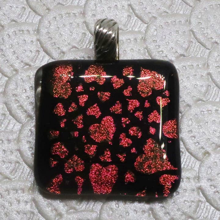 Pink Heart Fused Dichroic Glass Pendant Sterling Silver Bail for wholesale by McCray Studios