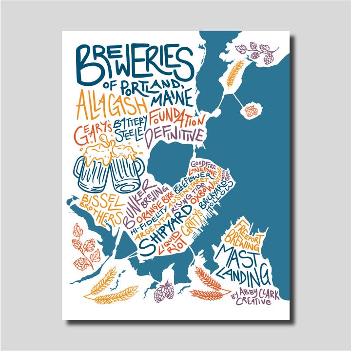 Breweries of Portland Print for wholesale by Abby Clark Creative