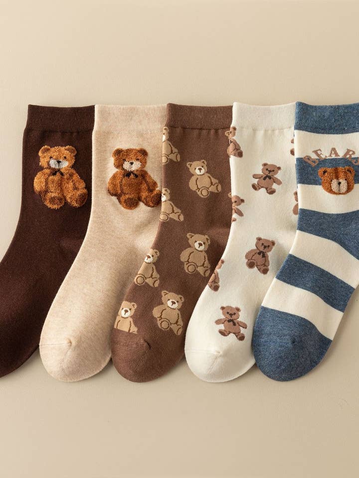 CWMS02984_CHAUSSETTES FEMME EN COTON MARRON OURS À TIGE CLASSIQUE pour la vente par NINEXIS