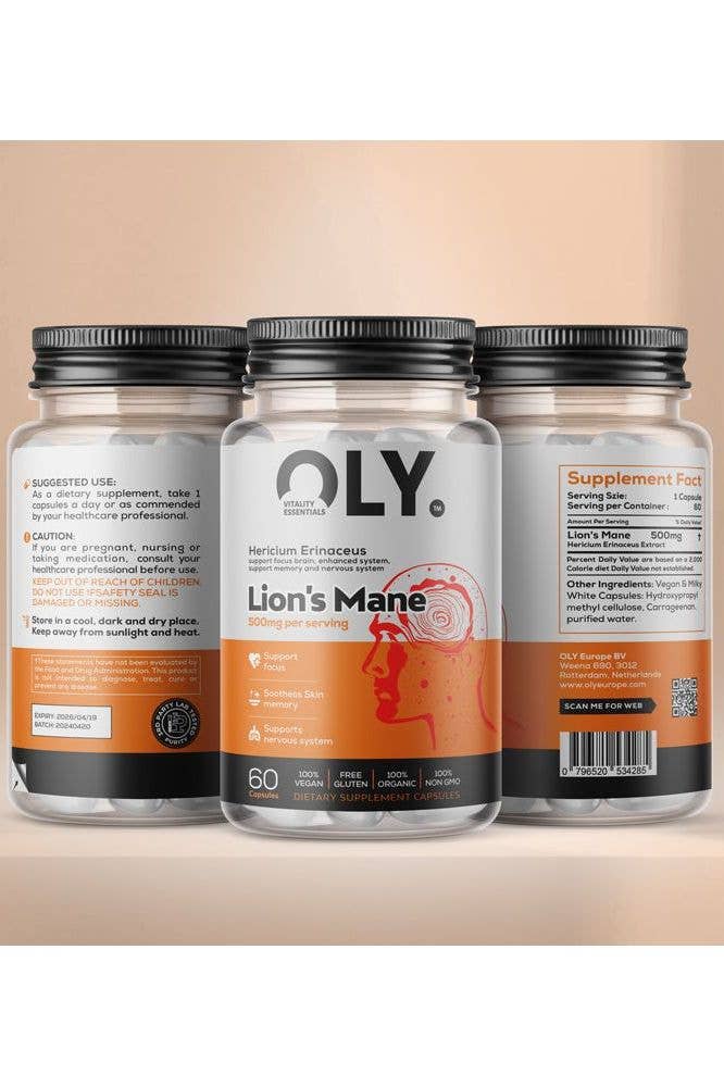OLY Europe - Wholesale Oral Supplement/Vitamin - Oly - Lion's Mane - 500mg - 60 vcaps1