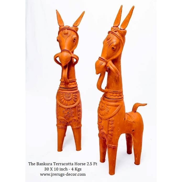 JRE Home Decor - Wholesale Sculpture - Bankura Terracotta Horse Pair 2.5 Ft Pottery Clay Art