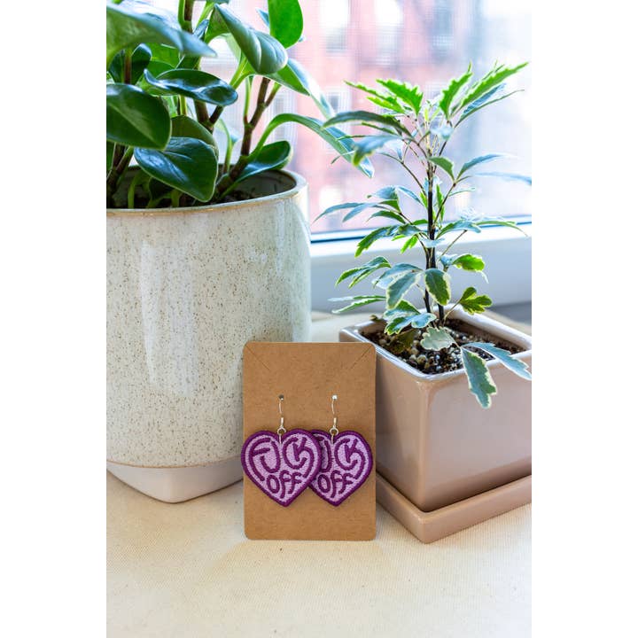 Fuck Off Heart Earrings for wholesale by Unravel Creative