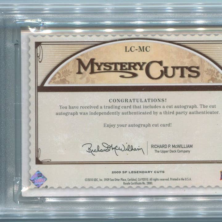 Hollywood Collectibles - Wholesale Sporting Accessories - Tim Horton 2009 Upper Deck Legendary Cuts Mystery Cuts AUTO Card #LC-MC 3/3 PSA/DNA Certified1