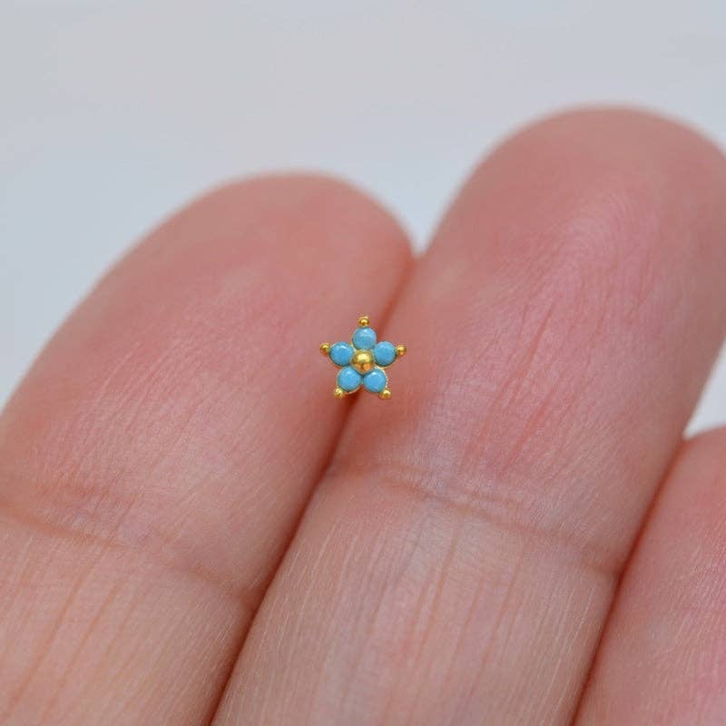 StockJWL - Venta al por mayor Pendientes de botón/aretes de poste - Plata de ley 925, Turquesa, Piercing de nariz con flor de loto, Estudio de nariz, Pequeños estudios de nariz, Pin de nariz, Pines de nariz, Regalo para ella1