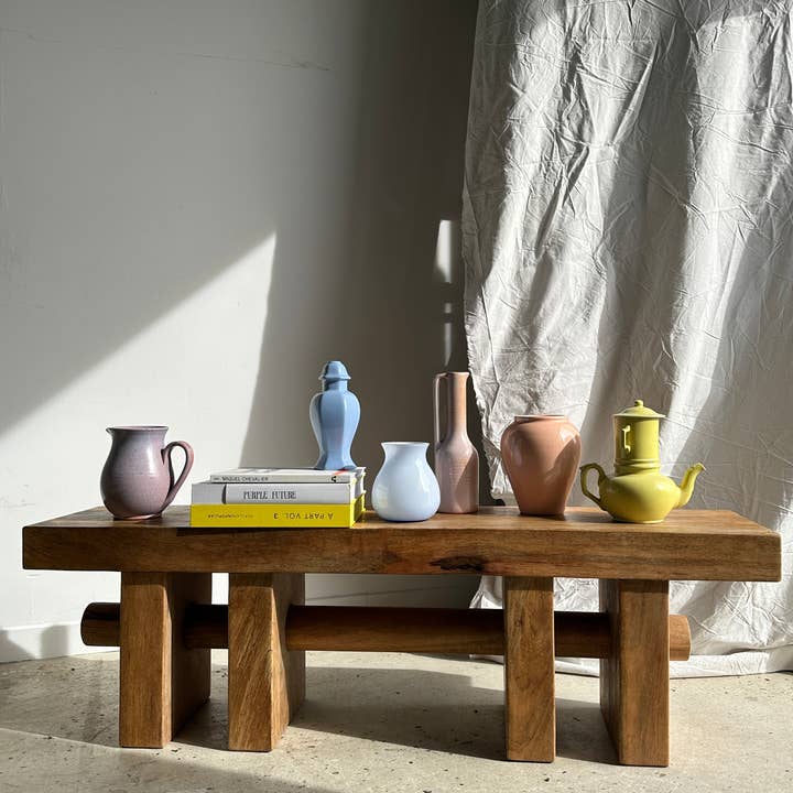 Office Objets - Wholesale Bench - Solid wood bench with openwork base crossed by a cylinder - Mango wood4