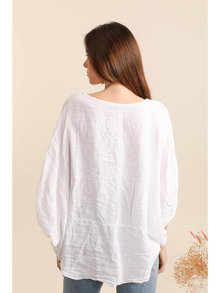 LÉA & LUC - Wholesale Tunic - Women's - Blouse with a flower in 100% Linen REF. 11209