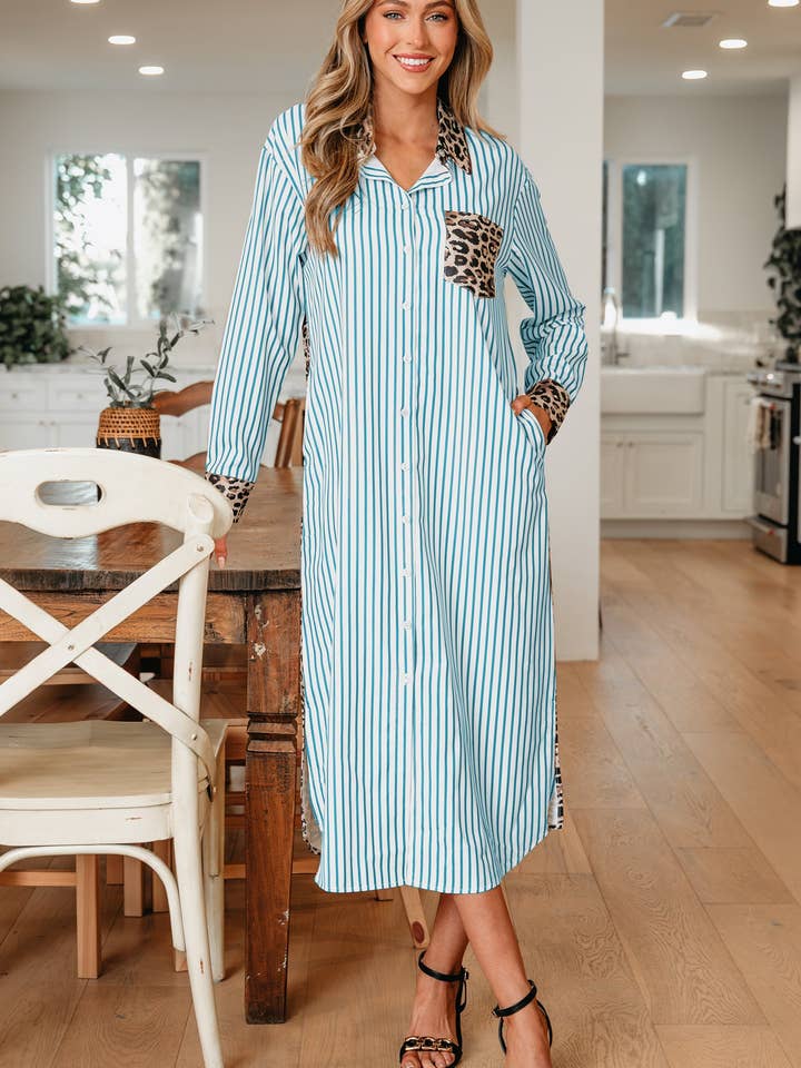 Camisa Comprida Patchwork Contrastante Savannah por atacado de Threaded Pear