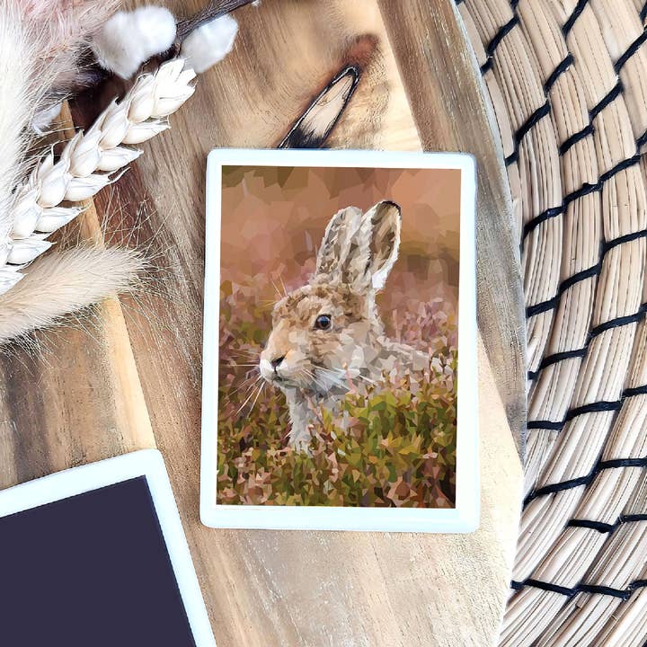 Hare illustration | Ceramic fridge magnet | British wildlife for wholesale by Louise Jennifer Design