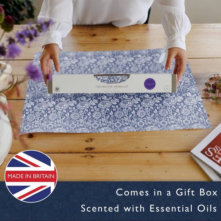 The Master Herbalist - Wholesale Drawer Liner - LAVENDER SCENTED Drawer Liners in BLUE William Morris Design1