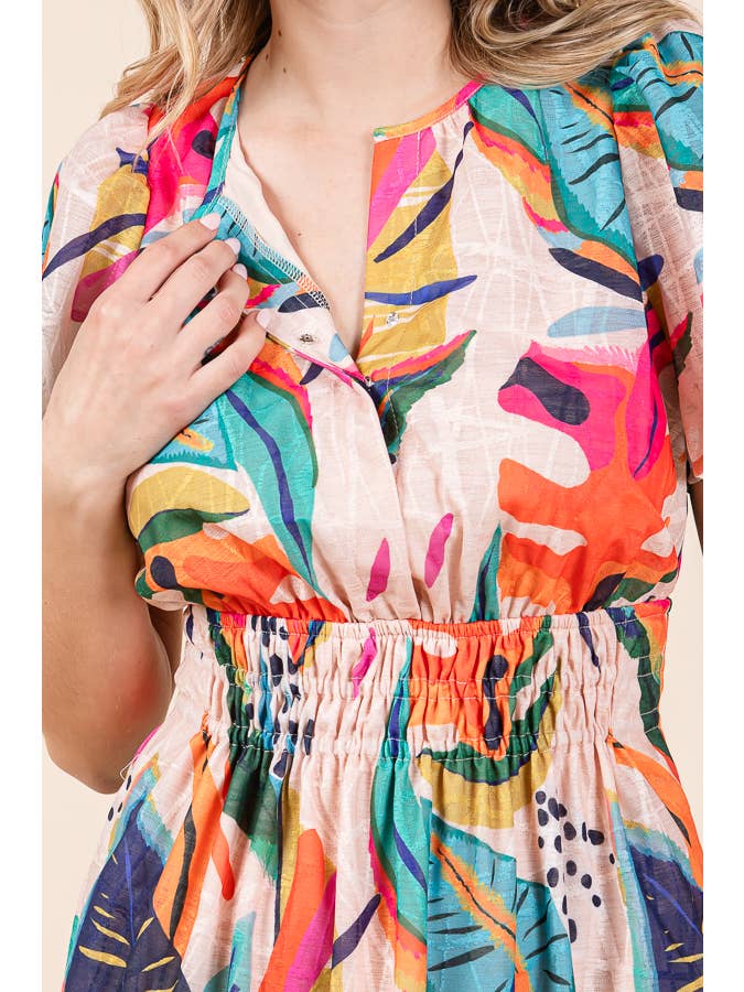 FUCHSIA COMBO SS NEW - Abstract Print Mid Smock Short Sleeve Dress for wholesale on Faire