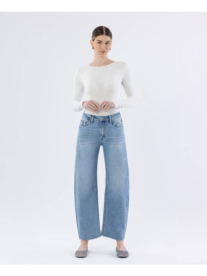 CHARM HIGH RISE WIDE BARREL JEANS T6802 for wholesale on Faire