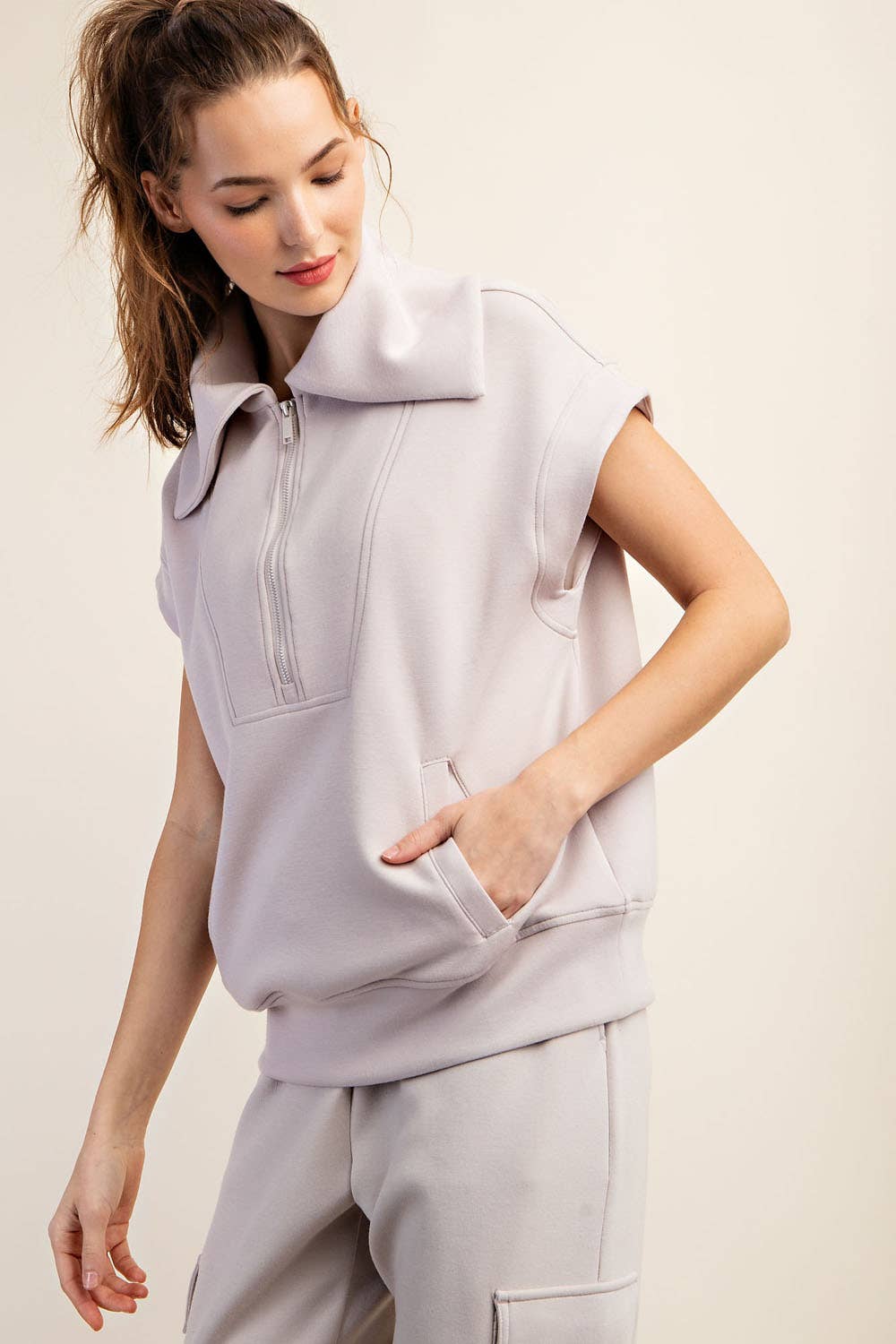 Rae Mode - Vente Haut de sport – femme - HAUT À MANCHES COURTES ET FERMETURE ÉCLAIR QUARTER EN MODAL POUR PLONGÉE25