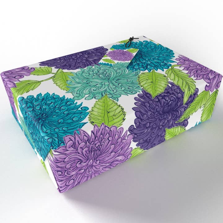 Re-wrapped - Wholesale Flat Wrap - Blue Dahlias Wrapping Paper • ECO Friendly • UK Made1