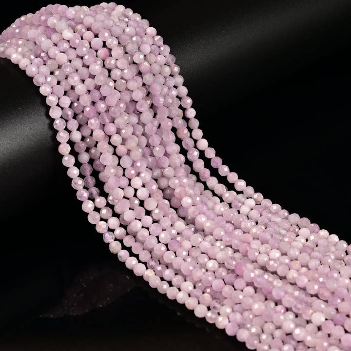 Perles rondes facettées en kunzite naturelle de qualité A taille 2mm 3mm 4mm 15,5'' brin pour la vente par CRCBEADS