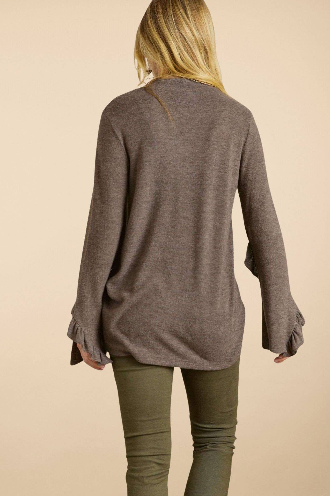 ADORA LA - Wholesale Tunic - Women's - MYT12499 -BRUSHED HACCI MOCK NECK RUFFLE TOP17