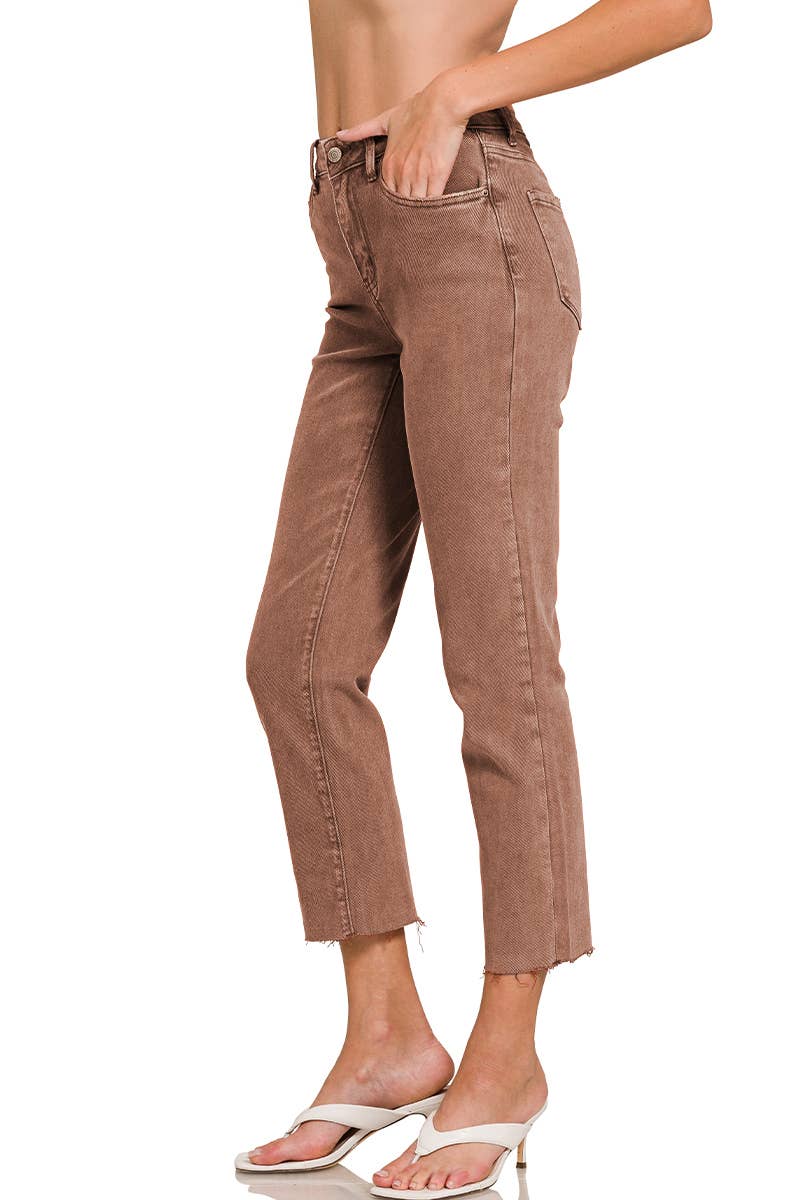 42POPS – wholesale Jeans - Dam – SI-26532 Syra Tvättade Högmidjade Croppade Raka Byxor2