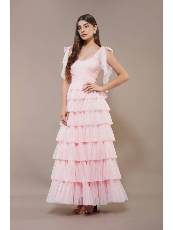 Rose Robe maxi rose Ophelia avec détails de nouage en vente sur Faire1