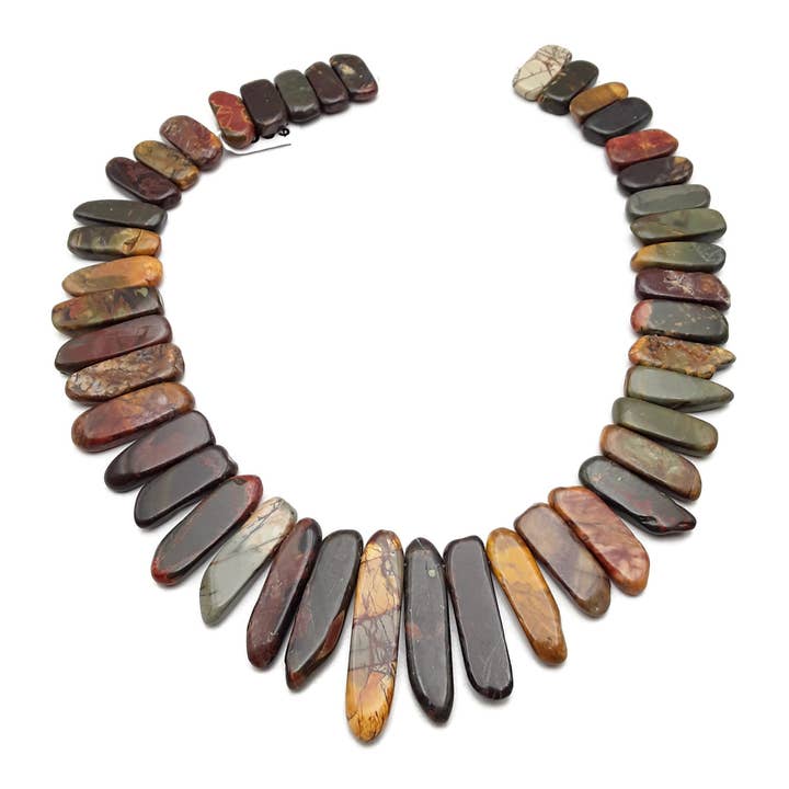 Cherry Red Creek Jasper Graduated Slab Slice Stick Points Beads 20-70mm 15.5" Strand for wholesale by CRCBEADS