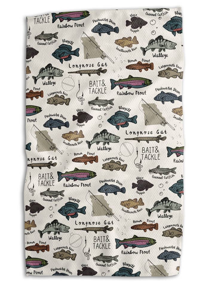 Serviette recto-verso "Travaillez plus dur" 18x30 Missouri Local Fish pour la vente par Absorb-Lumen