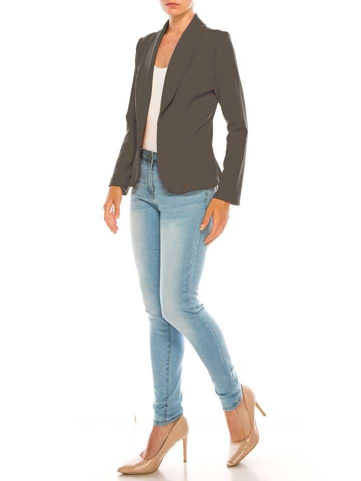 MOA COLLECTION - Wholesale Blazer - Women's - Women’s Solid Open Front Fitted Blazer Jacket – Waist Length9