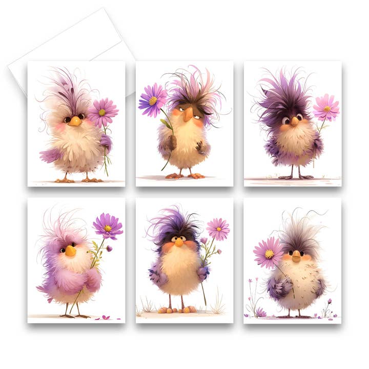 Assorted Cute Birds Greeting Cards, Set of 6, Valentine Card for wholesale by Aria Rae