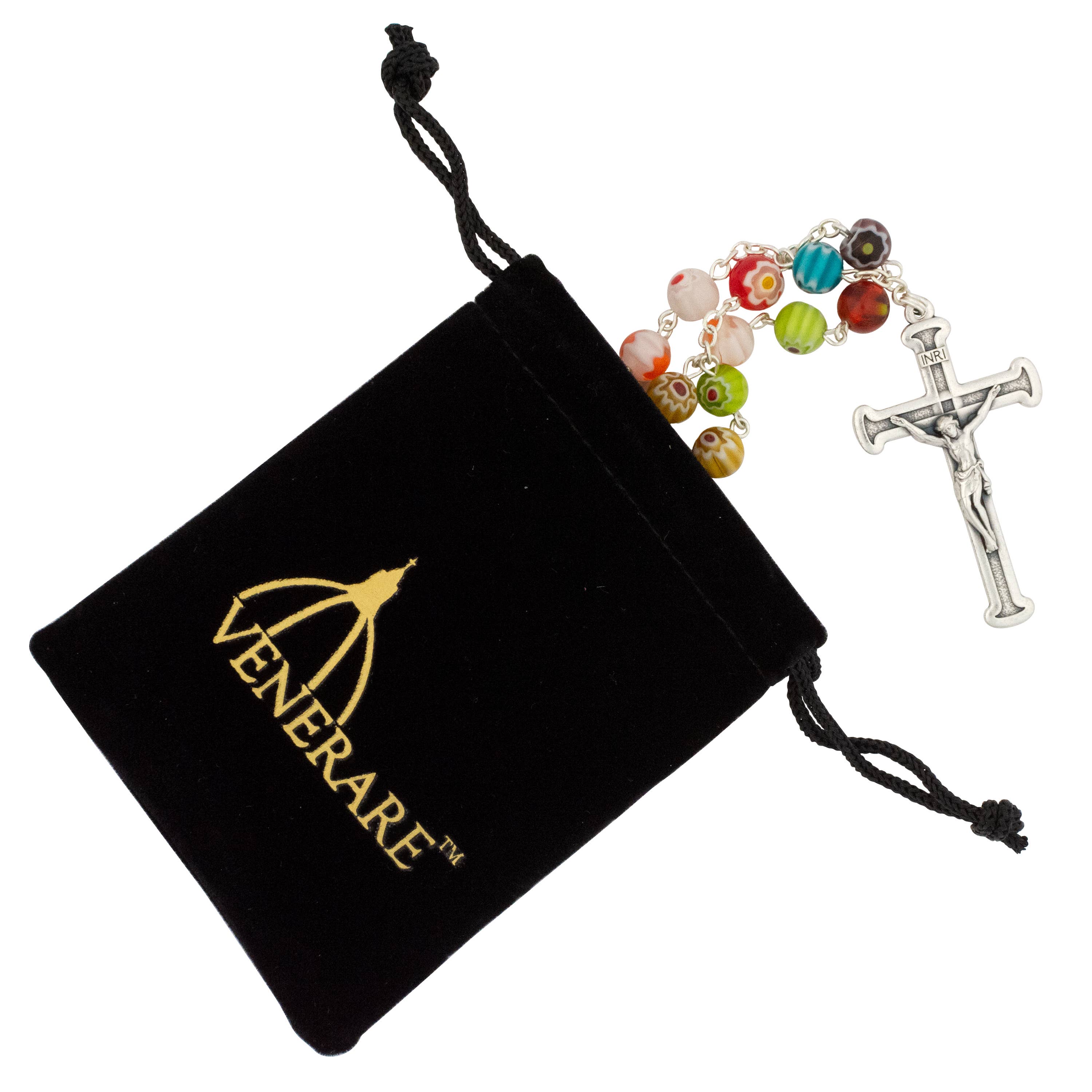 Village Gift Importers - Wholesale Prayer Beads Necklace - Colorful Glass Rosary Beads with Miraculous Medal Center2