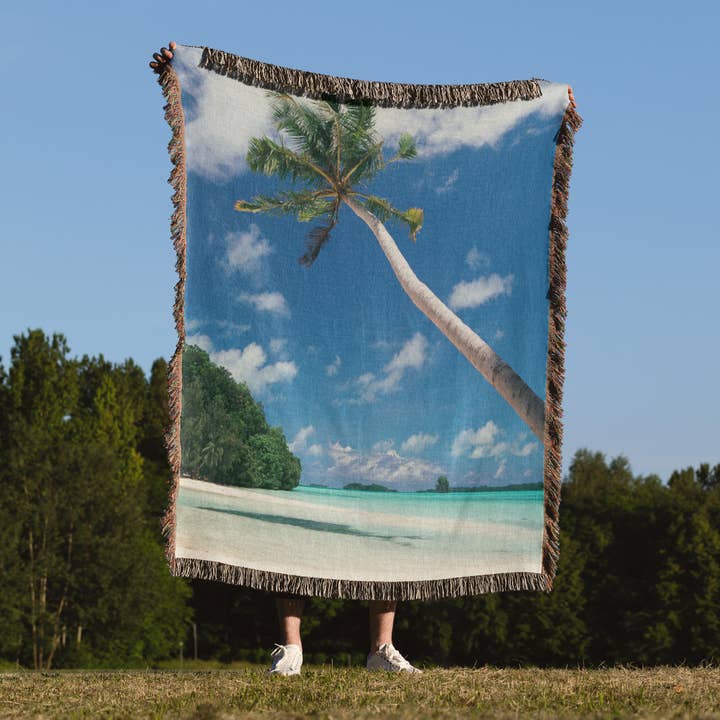 3dRose - Wholesale Throw Blanket - 3dRose, Palau, Palm trees along tropical beach, Blanket1