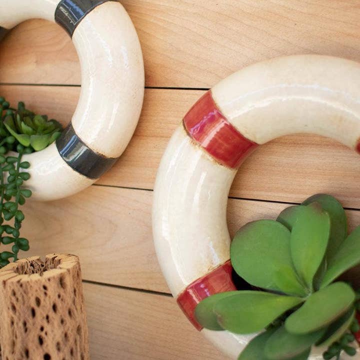 Kalalou - Wholesale Wall Planter - Set of 2 Ceramic Life Ring Wall Planters
