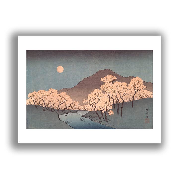 Fine art print River Landscape Rising Moon unframed wall art for wholesale by Go To Design