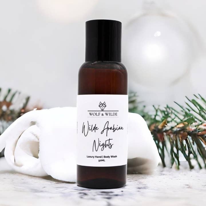 Wilde Arabian Nights de viagem tamanho luxuoso para mãos e corpo 50ML por atacado de Wolf & Wilde