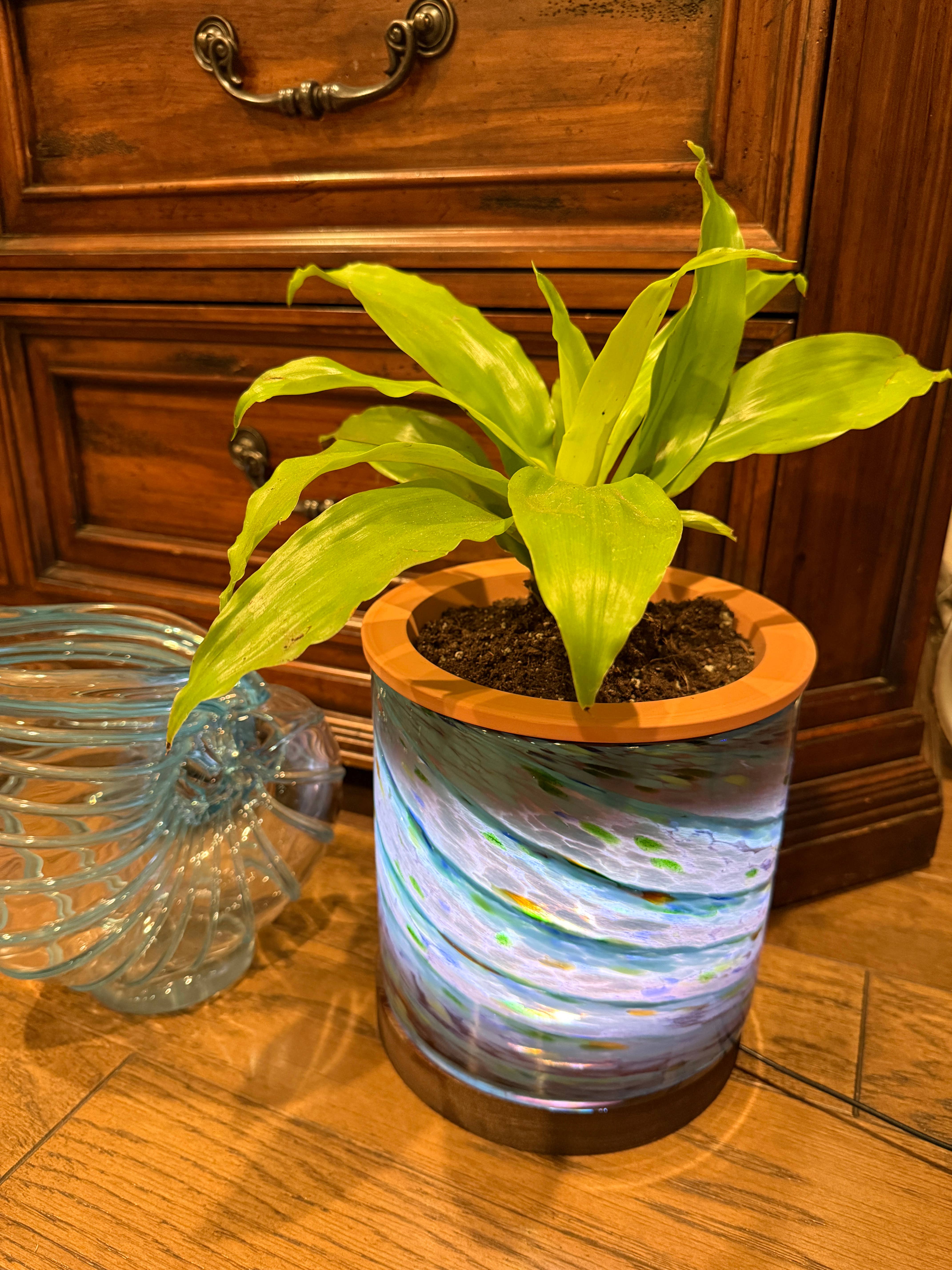 ApricotMint - Wholesale Plant Pot - 8" Art Glass LED Self Watering Planter (USB Plug-in)19