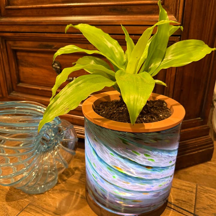 ApricotMint - Wholesale Plant Pot - 8" Art Glass LED Self Watering Planter (USB Plug-in)19