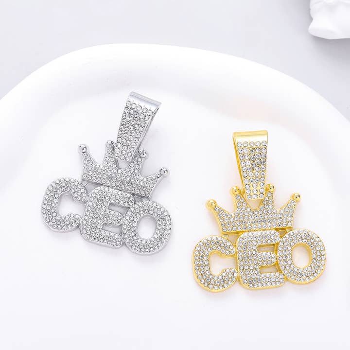 Miami Cuban Link Chain Pendant Necklace (CEO Pendant; 13mm, Silver) for wholesale by EMESLY