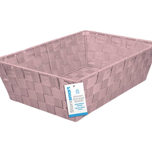 LMT-UK - Wholesale Mand - Geweven opbergmand met glitterdraad 38 cm x 26 cm x 11 cm