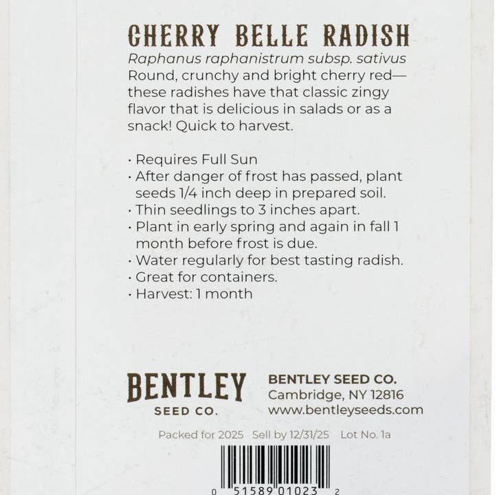 Bentley Seed Co. - Vente Graines de plantes - Radis-Cerise Belle 18841
