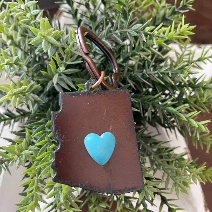 The Rustic Barn - Wholesale Keychain – Unisex - Rustic Keychain ARIZONA shape and turquoise heart1