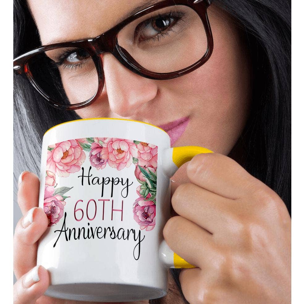 3dRose - Wholesale Coffee Mug - 3dRose, Happy 60th Anniversary Pretty Pink Peony Floral, Mug1