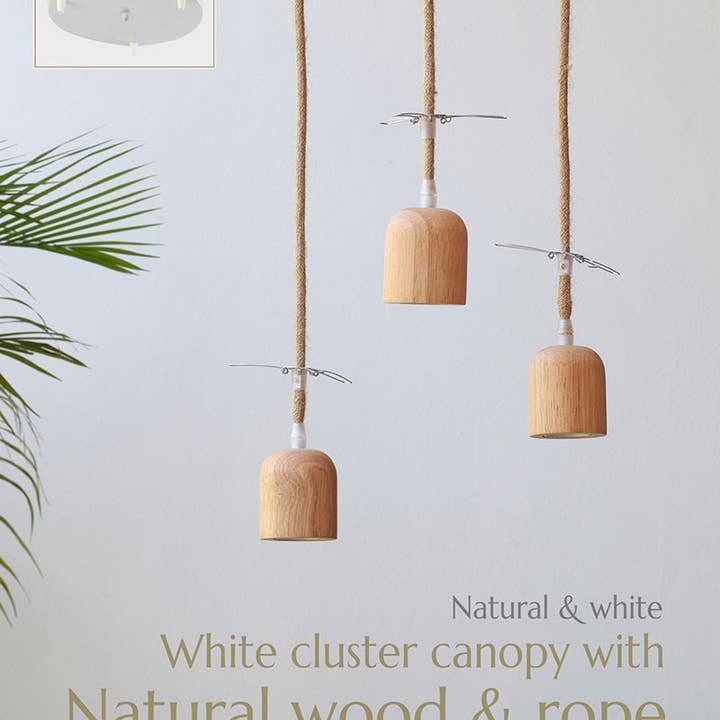 Lanna Passa - Vendita all'ingrosso Lampadario/lampada a sospensione - Set di lampade a sospensione in bambù in legno e corda, baldacchino a triplo grappolo4